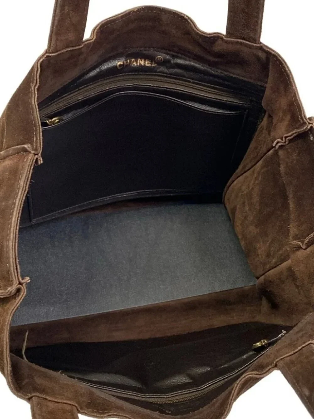 CHANEL Brown Suede Tote Bag
